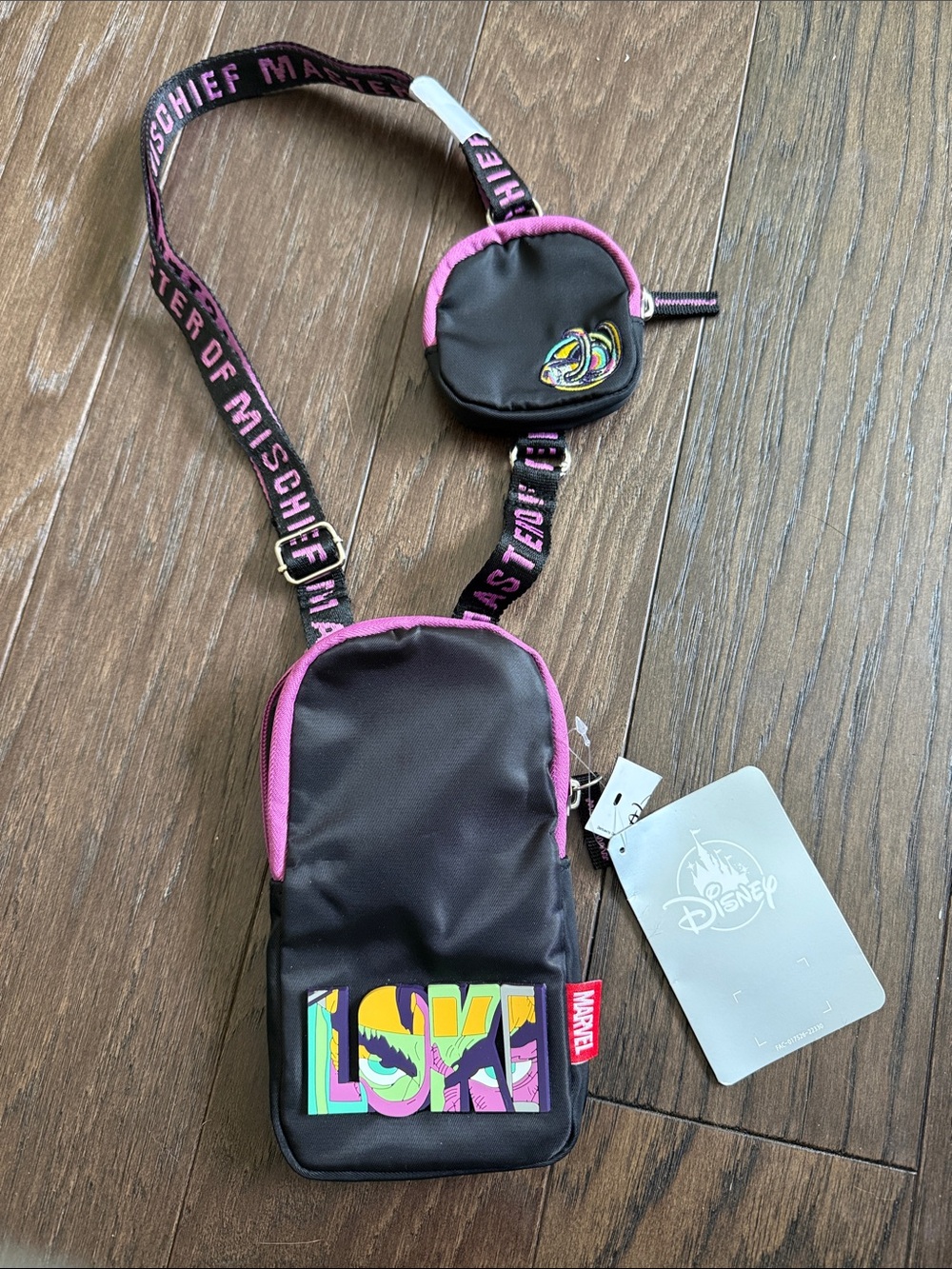 Disney Marvel Avengers LOKI Black with Pink Trim Mini Crossbody Bag